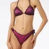 Bikini fucsia lucido con tulle nero a pois
