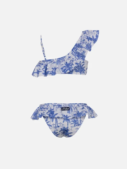 Bikini monospalla con volant Rey da bambina con stampa toile de jouy