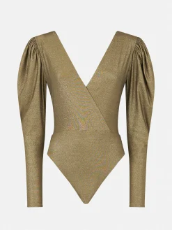Bodywear / costume intero in maglia glitter oro