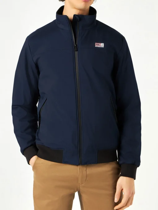 Bomber blu da uomo con fodera in pelo
