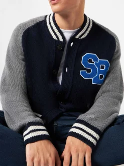 Bomber in maglia blu stile college