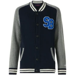 Bomber in maglia blu stile college