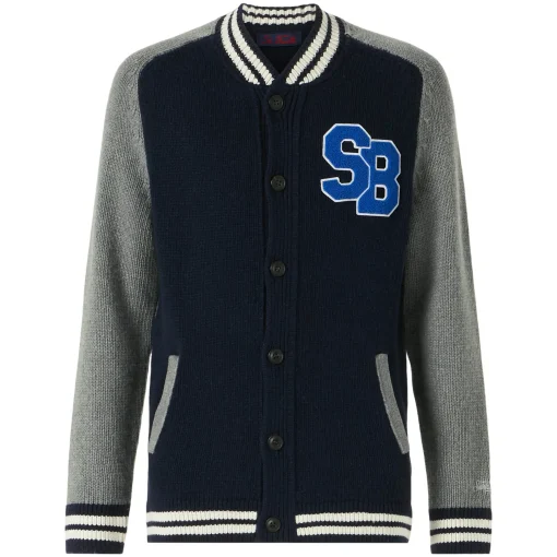 Bomber in maglia blu stile college