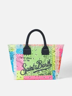 Borsa a mano Colette in canvas di cotone con stampa bandana fluo