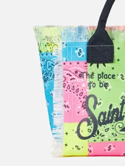 Borsa a mano Colette in canvas di cotone con stampa bandana fluo