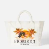 Borsa a mano Colette in tela di cotone bianca con stampa Angeli Fiorucci | FIORUCCI SPECIAL EDITION