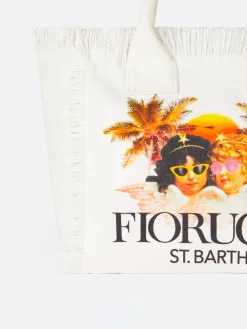 Borsa a mano Colette in tela di cotone bianca con stampa Angeli Fiorucci | FIORUCCI SPECIAL EDITION