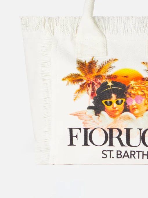 Borsa a mano Colette in tela di cotone bianca con stampa Angeli Fiorucci | FIORUCCI SPECIAL EDITION