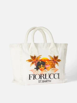 Borsa a mano Colette in tela di cotone bianca con stampa Angeli Fiorucci | FIORUCCI SPECIAL EDITION