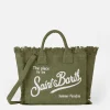 Borsa a mano Colette Linen verde militare con stampa logo Saint Barth