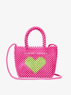 Borsa a mano rosa con perline e cuore verde