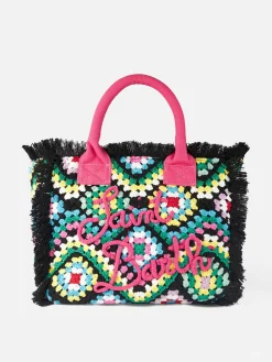 Borsa a spalla all'uncinetto con fantasia multicolore