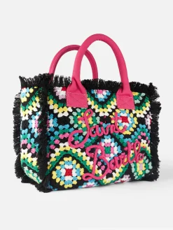 Borsa a spalla all'uncinetto con fantasia multicolore