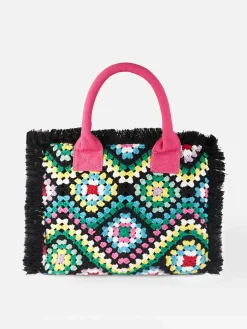 Borsa a spalla all'uncinetto con fantasia multicolore
