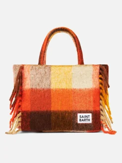Borsa a spalla coperta Vanity con check multicolor e frange
