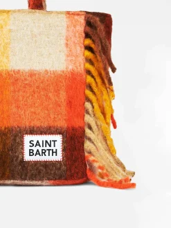 Borsa a spalla coperta Vanity con check multicolor e frange