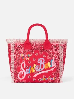 Borsa a spalla Vanity in canvas con stampa bandana rossa