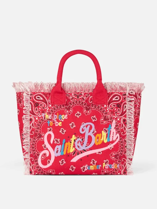 Borsa a spalla Vanity in canvas con stampa bandana rossa