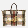 Borsa a spalla Vanity in lana scozzese bianca