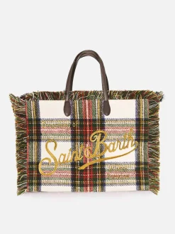 Borsa a spalla Vanity in lana scozzese bianca