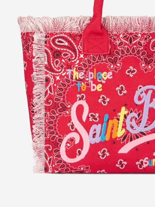 Borsa a spalla Vanity in canvas con stampa bandana rossa