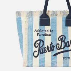 Borsa a spalla Vanity in canvas con stampa Puerto Banus