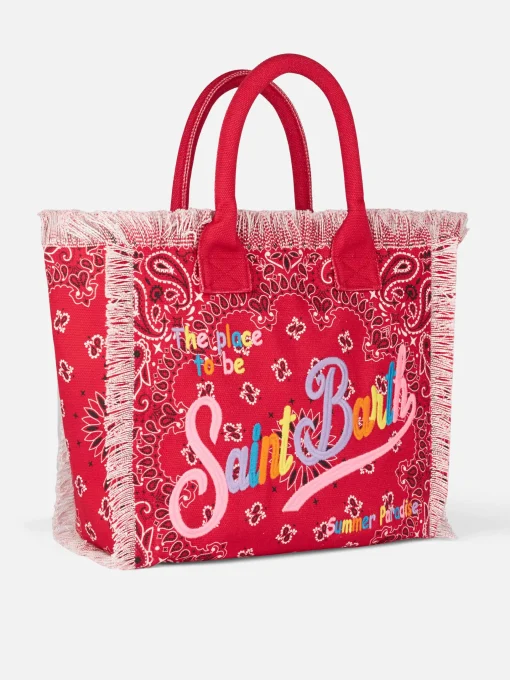 Borsa a spalla Vanity in canvas con stampa bandana rossa