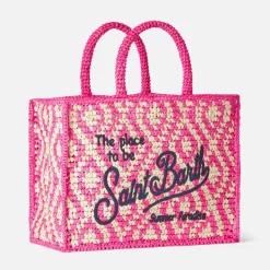 Borsa a spalla Vanity in rafia con ricamo Saint Barth