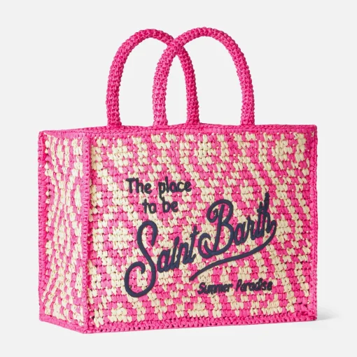 Borsa a spalla Vanity in rafia con ricamo Saint Barth