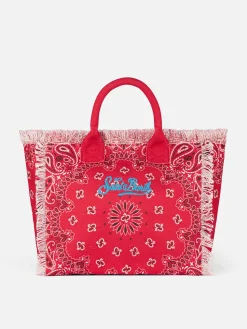 Borsa a spalla Vanity in canvas con stampa bandana rossa