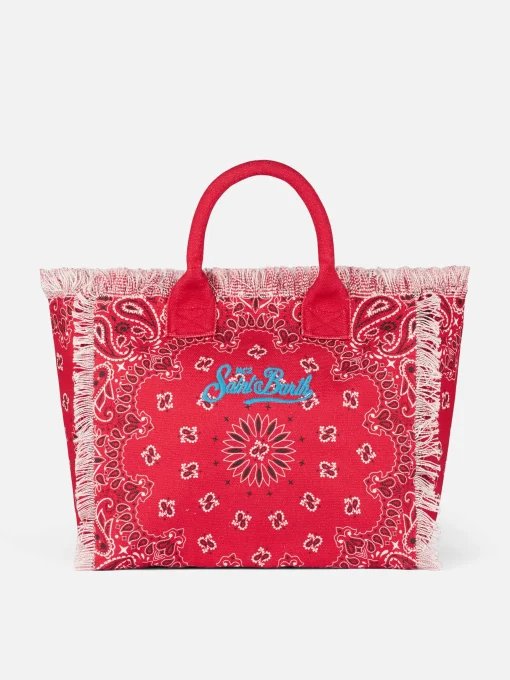 Borsa a spalla Vanity in canvas con stampa bandana rossa
