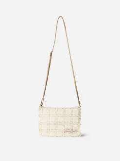 Borsa a tracolla in tweed bianco Tita con ricamo Saint Barth