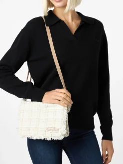 Borsa a tracolla in tweed bianco Tita con ricamo Saint Barth