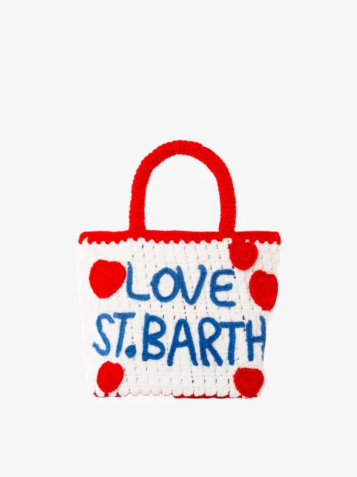 Borsa all'uncinetto con ricamo a cuore