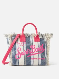 Borsa Colette in tela di cotone con stampa a righe
