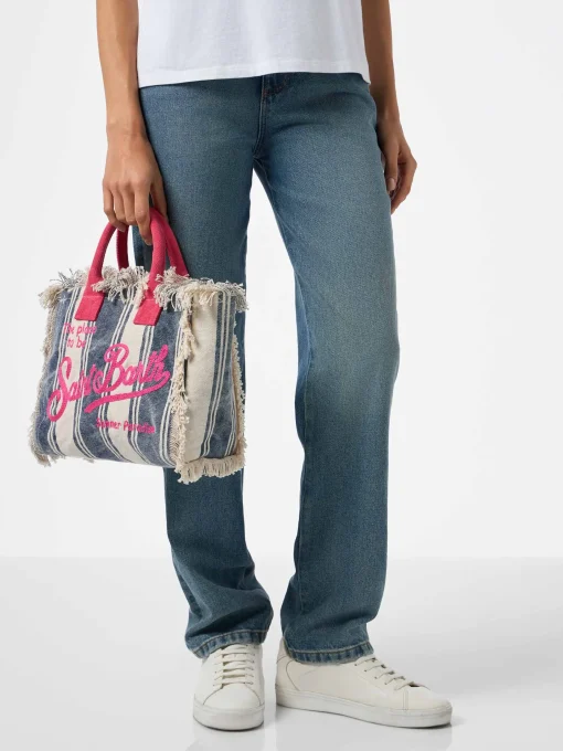 Borsa Colette in tela di cotone con stampa a righe