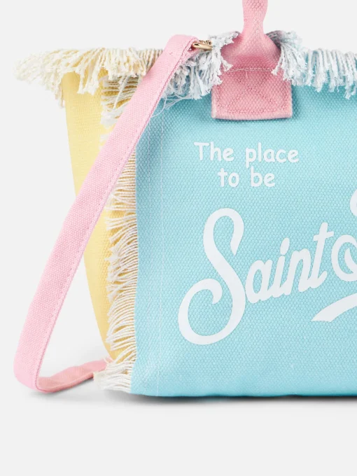 Borsa Colette in tela di cotone con patch multicolore