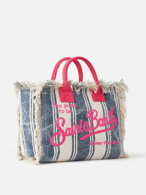 Borsa Colette in tela di cotone con stampa a righe