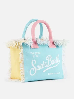Borsa Colette in tela di cotone con patch multicolore