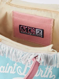 Borsa Colette in tela di cotone con patch multicolore