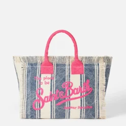 Borsa Colette in tela di cotone con stampa a righe