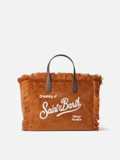Borsa Colette in velluto a coste marrone con ricamo del logo