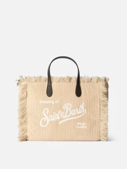 Borsa Colette in velluto a coste cammello con ricamo logo