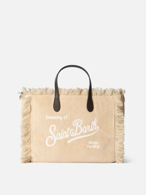 Borsa Colette in velluto a coste cammello con ricamo logo