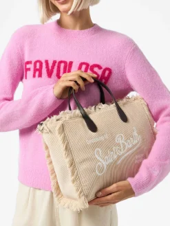 Borsa Colette in velluto a coste cammello con ricamo logo