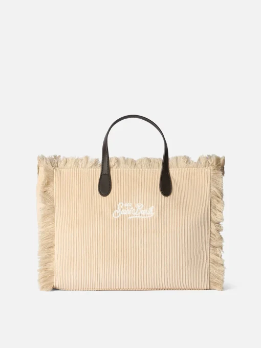 Borsa Colette in velluto a coste cammello con ricamo logo