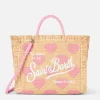 Borsa Colette Raffia beige naturale con ricamo a cuori