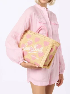Borsa Colette Raffia beige naturale con ricamo a cuori