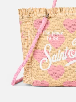 Borsa Colette Raffia beige naturale con ricamo a cuori