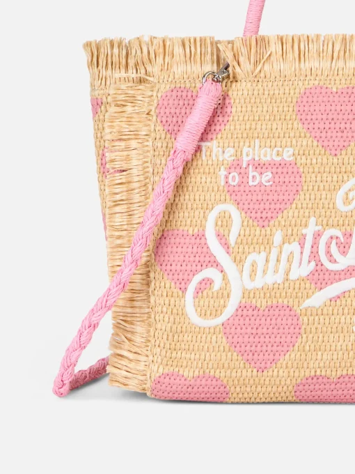Borsa Colette Raffia beige naturale con ricamo a cuori